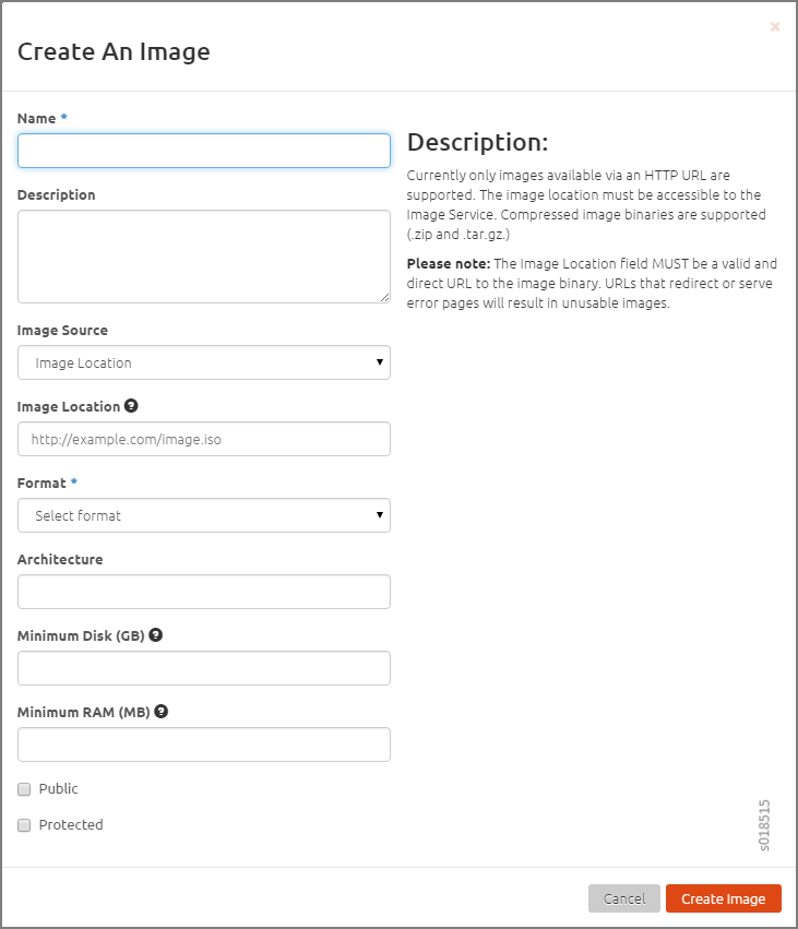 Figure 2: OpenStack Create An Image Window