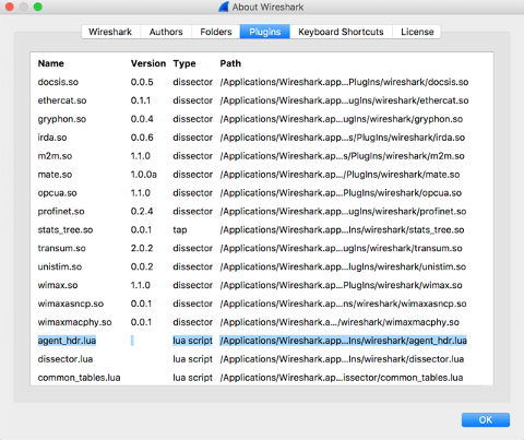 Figure 1: The Plugin is Loaded in Wireshark